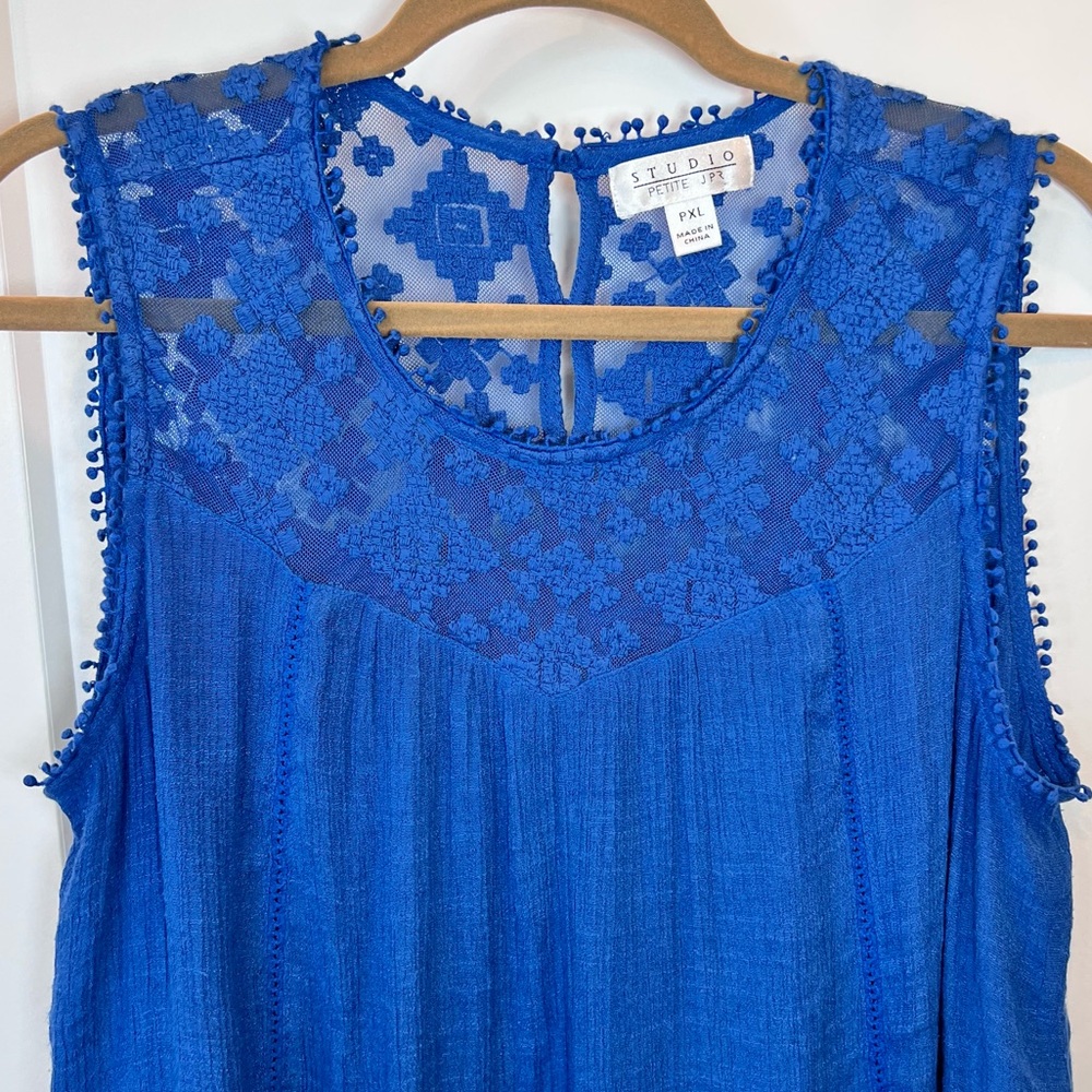 STUDIO PETITE JPR Blue Lace Gauze Tank PXL Layered Hem Boho Coastal - Picture 7 of 17
